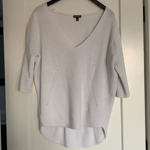 Express, White, V Neck, Knit Sweater, Size XS